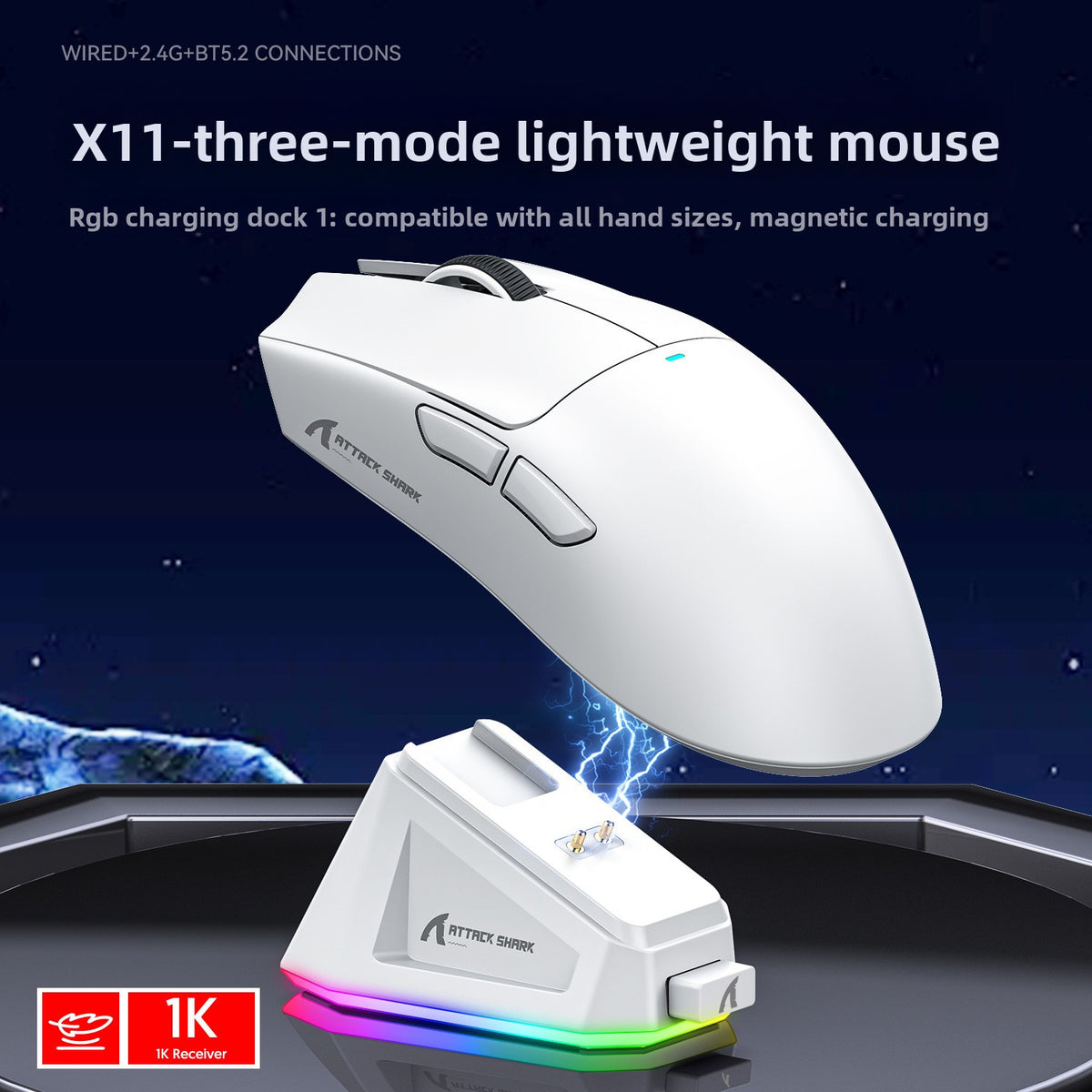 ATTACK SHARK X11 Lightweight Wireless RGB Gaming Mouse, view 1