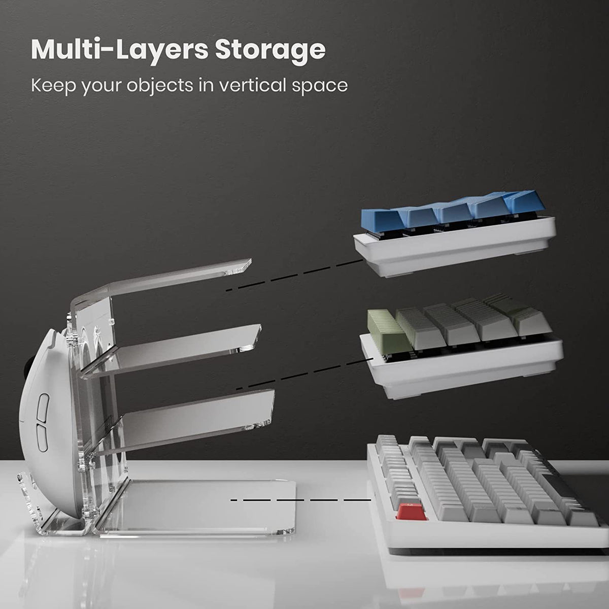 Keyboard Organizer Clear Acrylic 3 Tier Stand, view 5